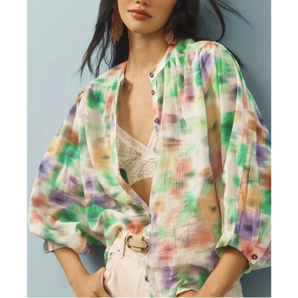 Anthropologie Pilcro Top Blouse Women’s XS Watercolor The Sidney Batwing - Picture 3 of 11